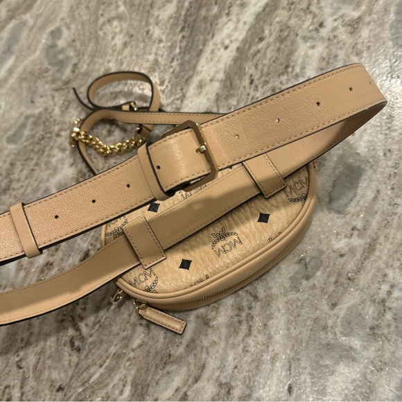 Authentic MCM Small Essential Belt Bag Purse 3 Way Cream Beige Gold Hardware - Picture 3 of 12